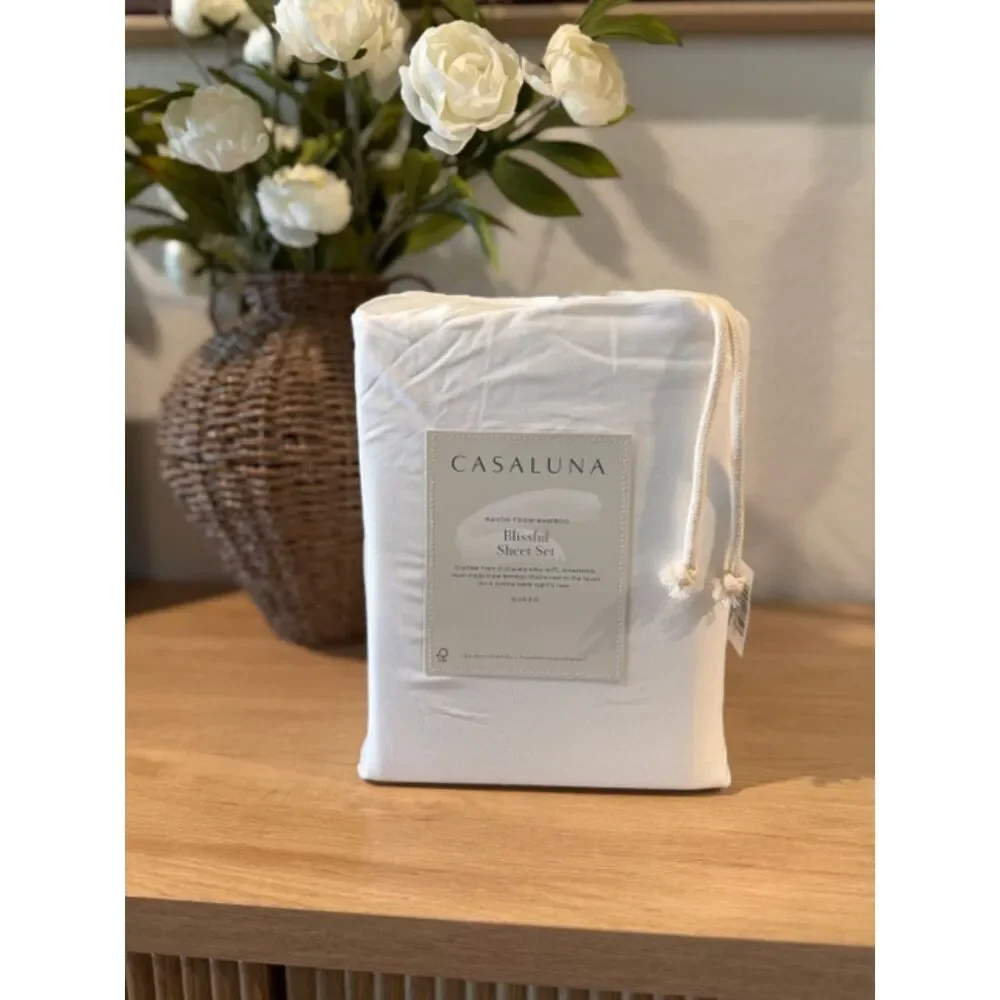 Queen 400 Thread Count Rayon from Bamboo Sheet Set White - Casaluna